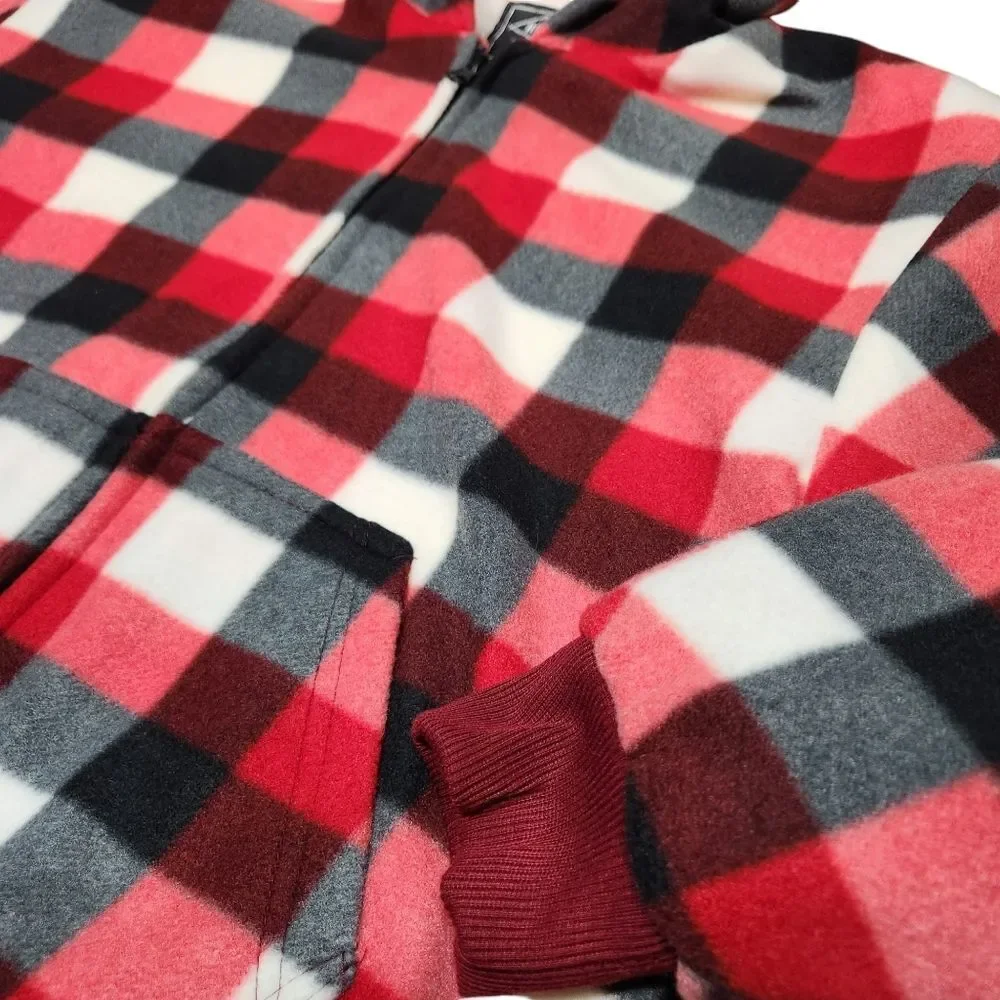 ROK Kid's Fleece Flannel Jacket Buffalo Plaid Heavy Oat Red Black Zip Hood Large